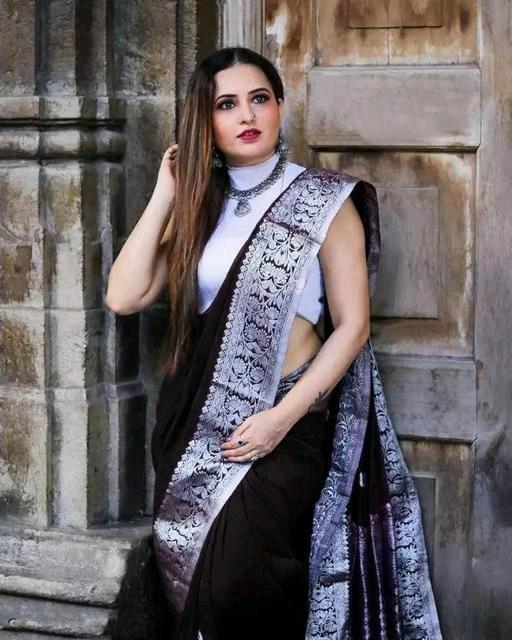 Black Jacquard Silk Saree | Wedding & Reception Wear