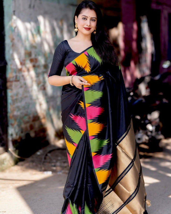 Black Jacquard Silk Saree | Wedding & Reception Wear
