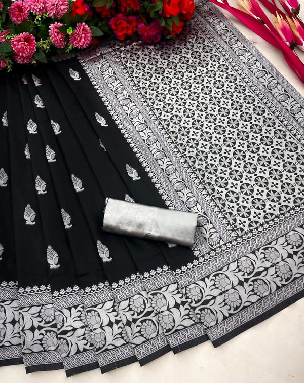 Black Jacquard Silk Saree | Wedding & Reception Wear