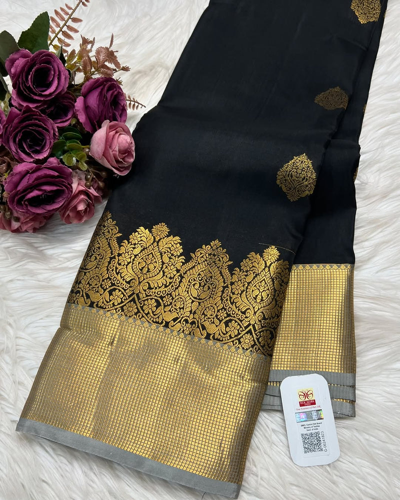Black Kanjivaram Silk Saree | Traditional Zari Weave