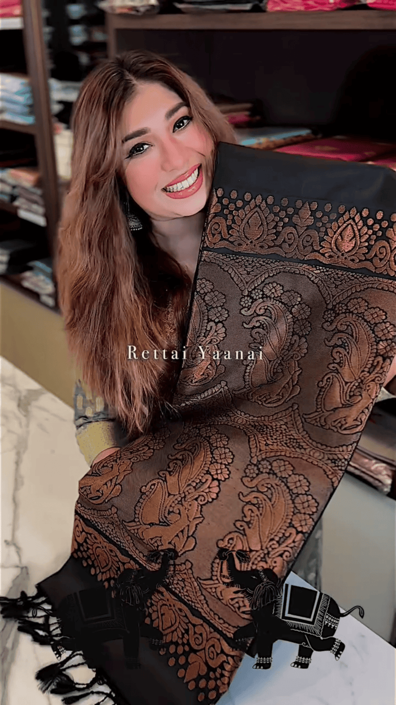 Black Kanjivaram Silk Saree | Traditional Zari Weave