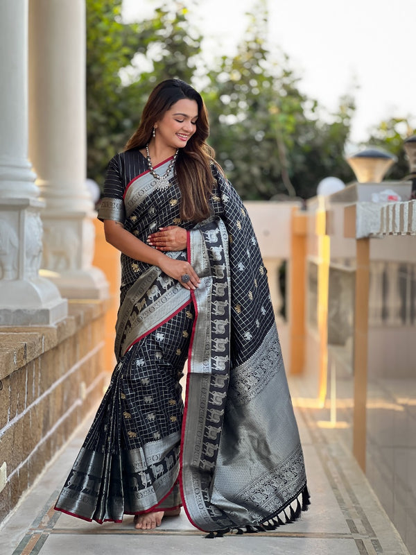 Black Kanjivaram Silk Saree | Wedding & Reception Wear