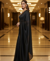Black Satin Bollywood Saree with Moti Work Designer Blouse | RD DIVISHA