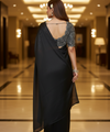 Black Satin Bollywood Saree with Moti Work Designer Blouse | RD DIVISHA