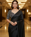 Black Satin Bollywood Saree with Moti Work Designer Blouse | RD DIVISHA