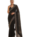 Black Satin Saree with Zari Weaving & Siroski Border | RD TANISHKA