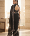 Black Satin Saree with Zari Weaving & Siroski Border | RD TANISHKA
