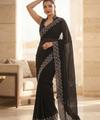 Black Satin Saree with Zari Weaving & Siroski Border | RD TANISHKA