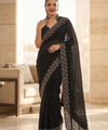 Black Satin Saree with Zari Weaving & Siroski Border | RD TANISHKA