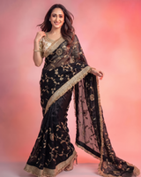 Black Space Satin Sequin Bits Work Saree for Party Wear | RD RAADO