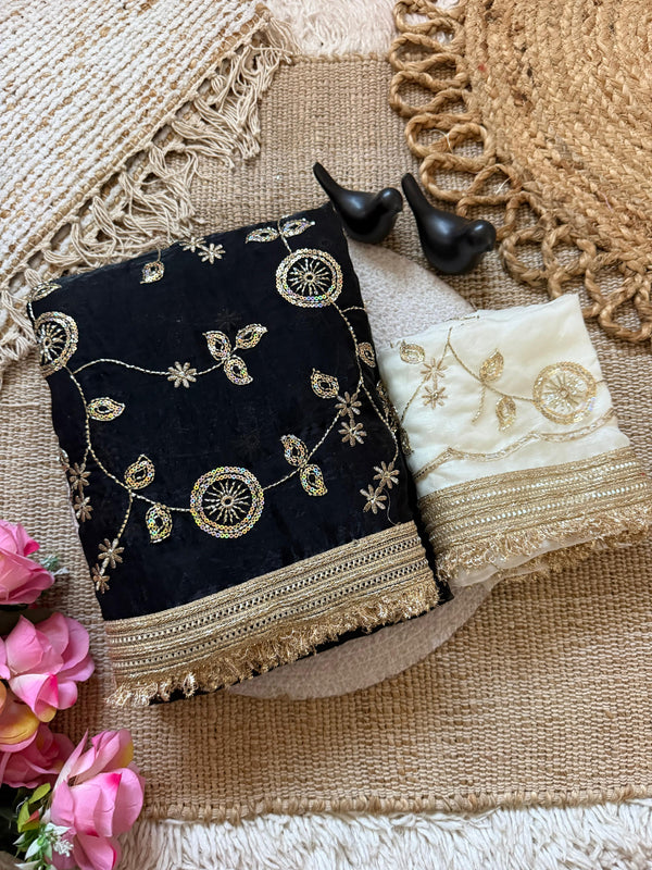 Black Space Satin Sequin Bits Work Saree for Party Wear | RD RAADO
