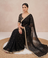 Black Space Satin Sequin Saree with Mirror Lace Border | RD SANVI