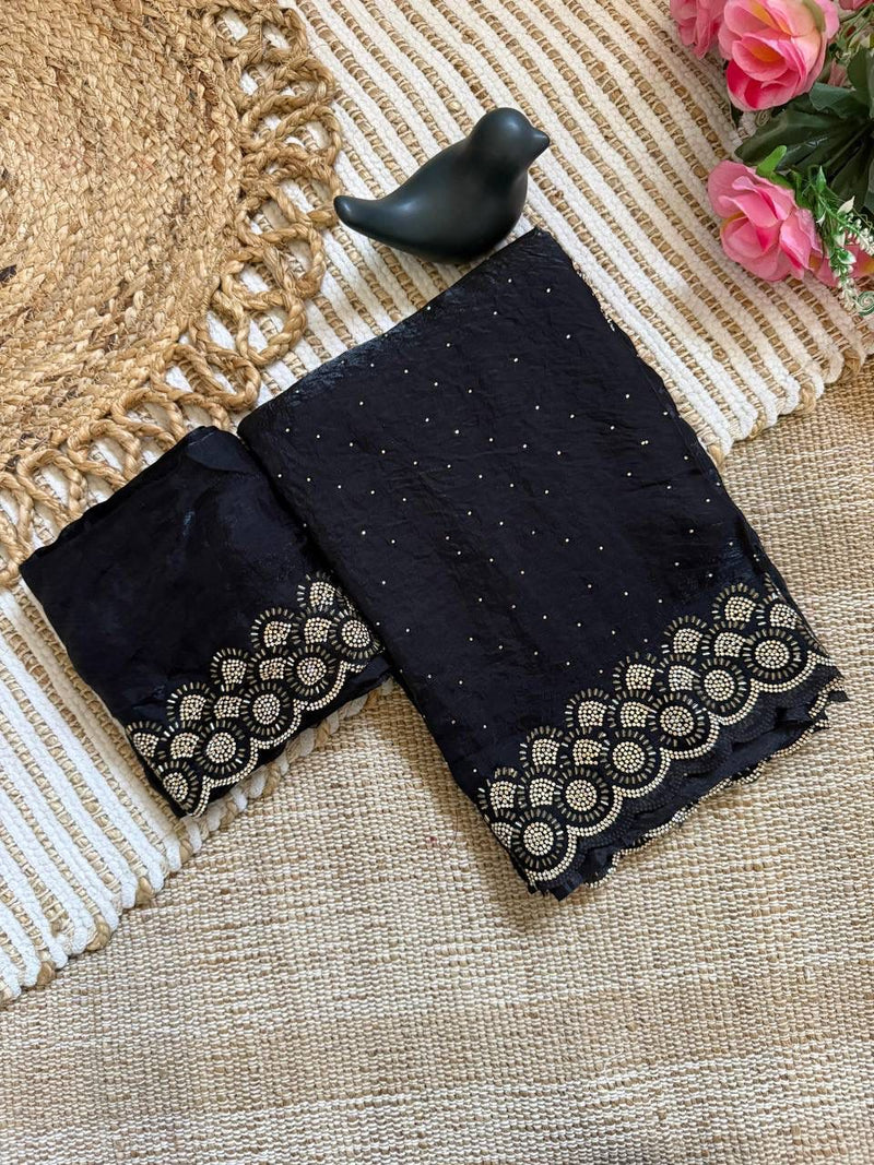 Black Space Silk Jarkan Work Saree for Wedding & Party | RD TAMANAH