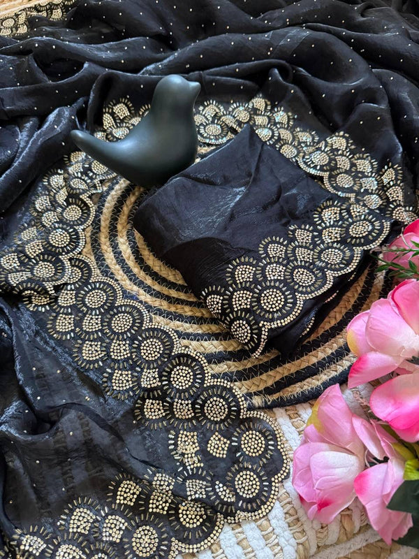 Black Space Silk Jarkan Work Saree for Wedding & Party | RD TAMANAH