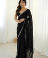 Black Space Silk Sequin Embroidery Saree for Party Wear | RD KAVYA