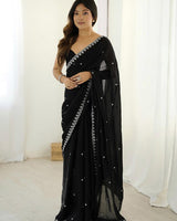 Black Space Silk Sequin Embroidery Saree for Party Wear | RD KAVYA