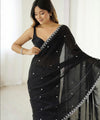 Black Space Silk Sequin Embroidery Saree for Party Wear | RD KAVYA