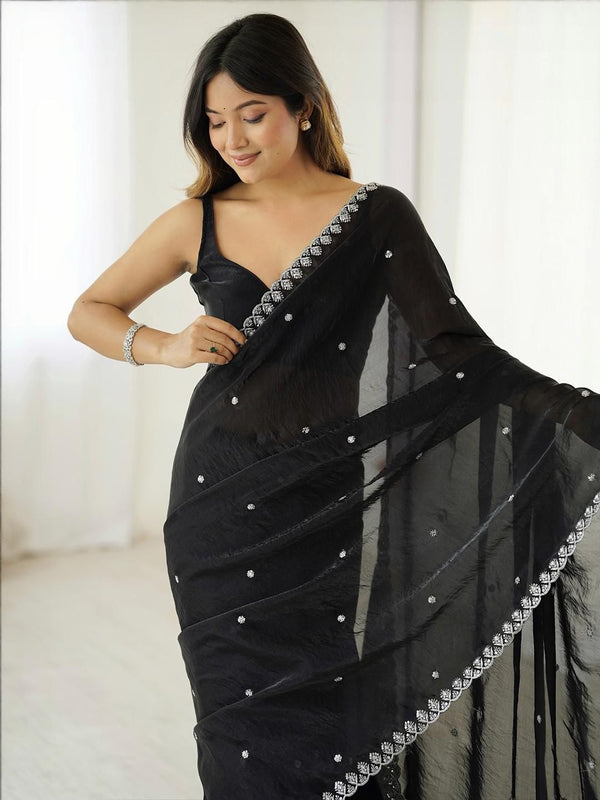 Black Space Silk Sequin Embroidery Saree for Party Wear | RD KAVYA