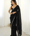Black Space Silk Sequin Embroidery Saree for Party Wear | RD KAVYA