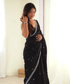 Black Space Silk Sequin Embroidery Saree for Party Wear | RD KAVYA