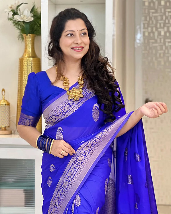 Blue Banarasi Silk Saree | Bridal & Festive Wear