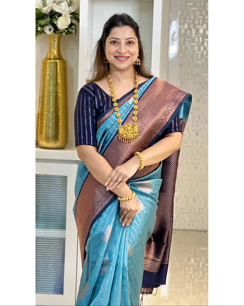 Blue Banarasi Silk Saree | Festive & Party Wear