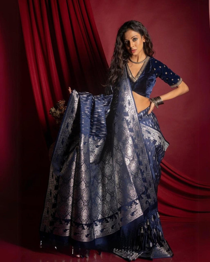 Blue Banarasi Silk Saree | Festive & Party Wear