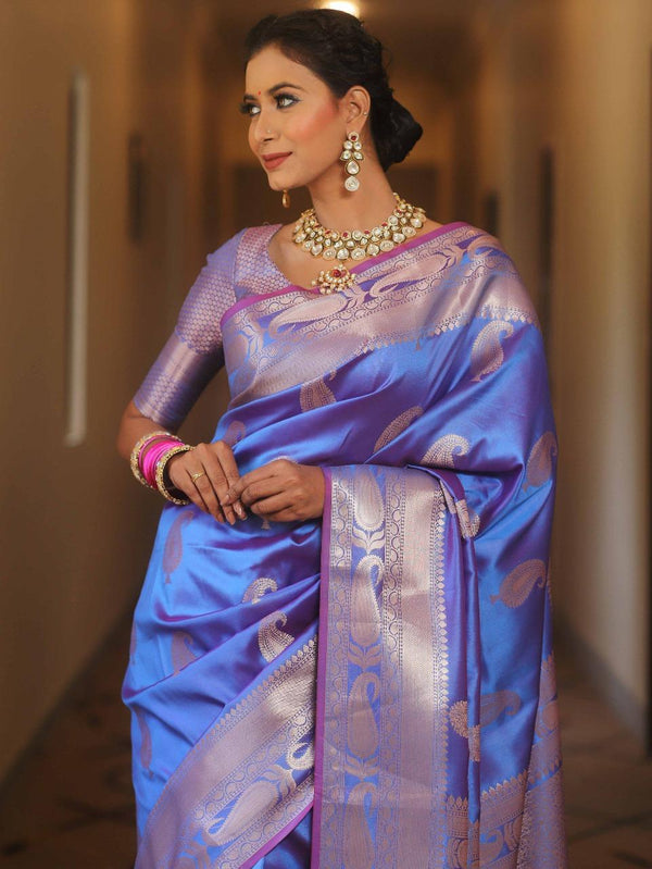 Blue Banarasi Silk Saree | Festive & Party Wear