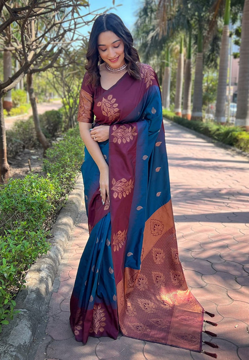 Blue Banarasi Silk Saree | Wedding & Festive Wear