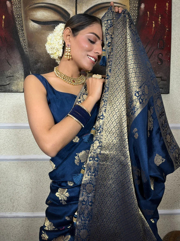 Blue Banarasi Silk Saree | Wedding & Festive Wear