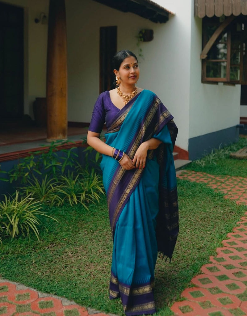 Blue Banarasi Silk Saree | Wedding & Reception Wear