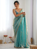 Blue Beige Space Silk Sequin Embroidery Saree for Party Wear | RD KAVYA
