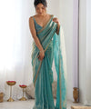 Blue Beige Space Silk Sequin Embroidery Saree for Party Wear | RD KAVYA