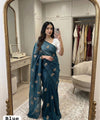 Blue Chiffon Party Wear Saree with Siroski & Moti Work | RD KHUSHI