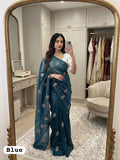 Blue Chiffon Party Wear Saree with Siroski & Moti Work | RD KHUSHI