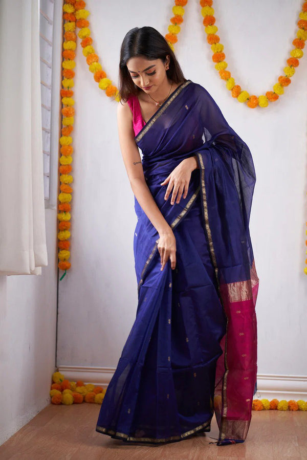 Blue Cotton Saree | Festive & Party Wear