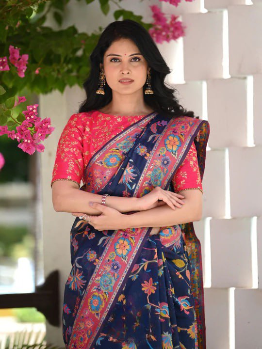 Blue Cotton Saree | Traditional Handloom Wear