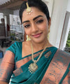 Blue Green Jacquard Silk Saree | Festival & Ceremony Wear