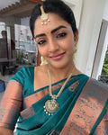 Blue Green Jacquard Silk Saree | Festival & Ceremony Wear
