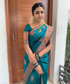 Blue Green Jacquard Silk Saree | Festival & Ceremony Wear