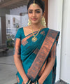 Blue Green Jacquard Silk Saree | Festival & Ceremony Wear