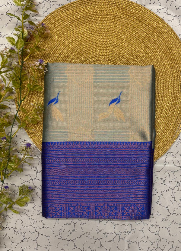 Blue Grey Kanjivaram Silk Saree | Wedding & Festive Wear