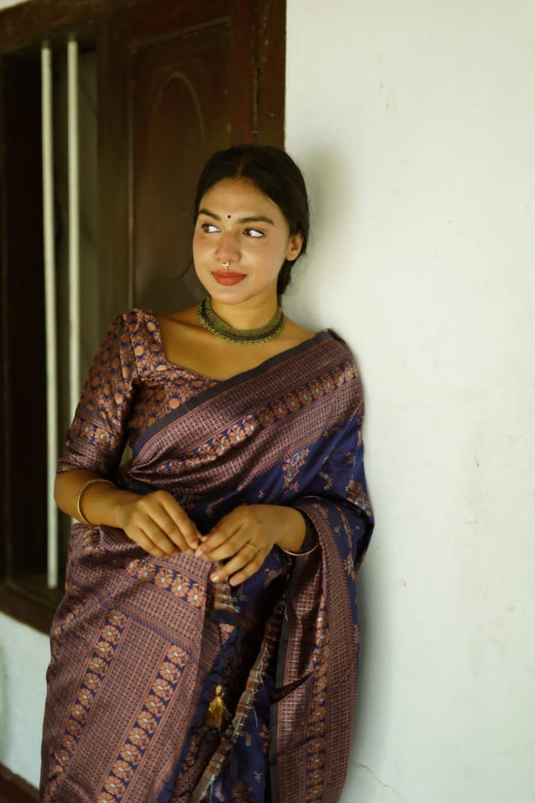Blue Jacquard Silk Saree | Festival & Ceremony Wear