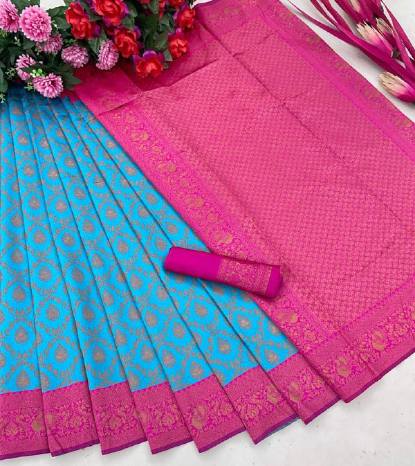 Blue Jacquard Silk Saree | Festival & Ceremony Wear