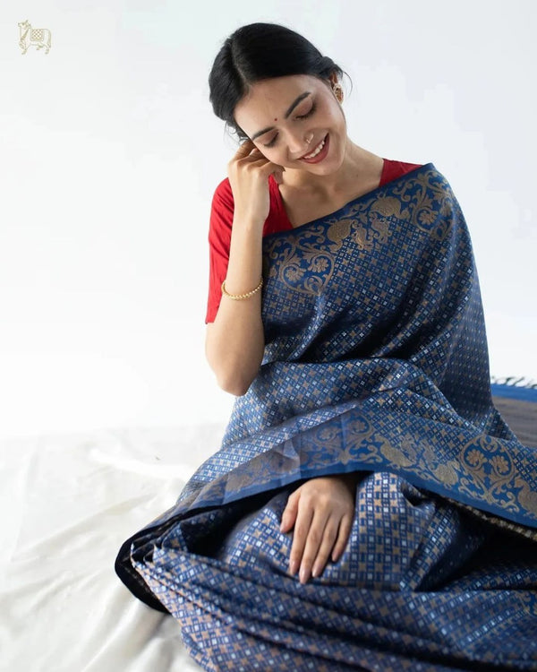 Blue Jacquard Silk Saree | Festive & Party Wear
