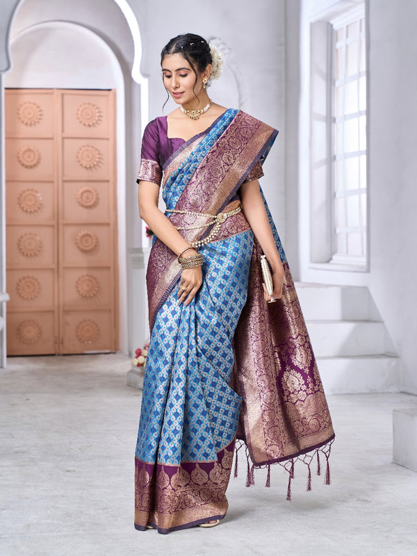 Blue Jacquard Silk Saree | Rich Zari Border Saree