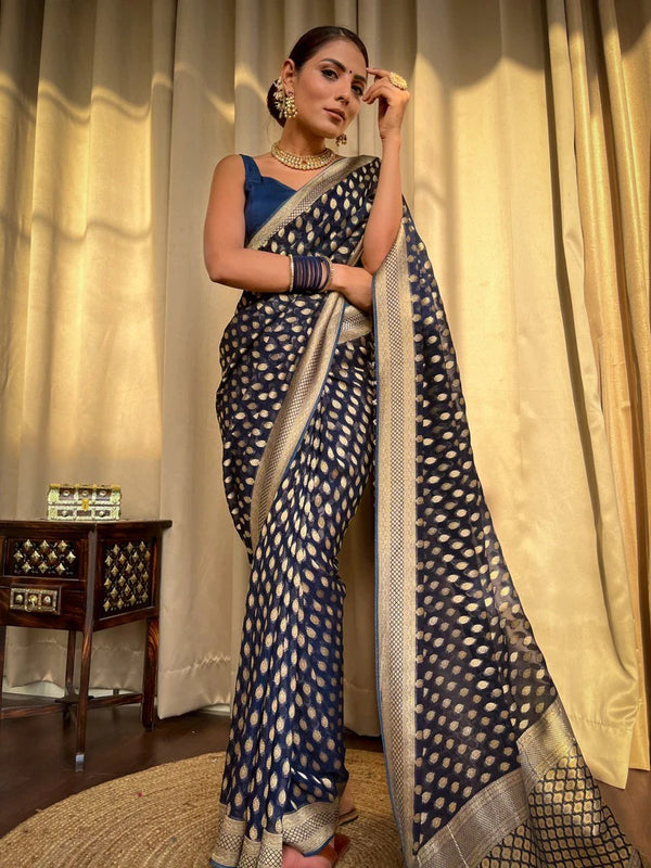 Blue Jacquard Silk Saree | Wedding & Festive Wear