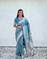 Blue Jacquard Silk Saree | Wedding & Reception Wear