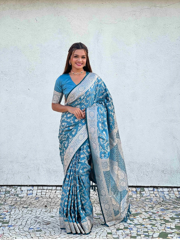 Blue Jacquard Silk Saree | Wedding & Reception Wear