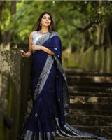 Blue Jacquard Silk Saree | Wedding & Reception Wear